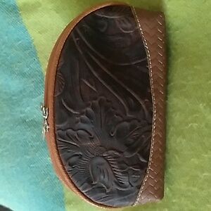 Vintage Dolce Corazon Hand Tooled Leather Cosmetic Bag/Clutch